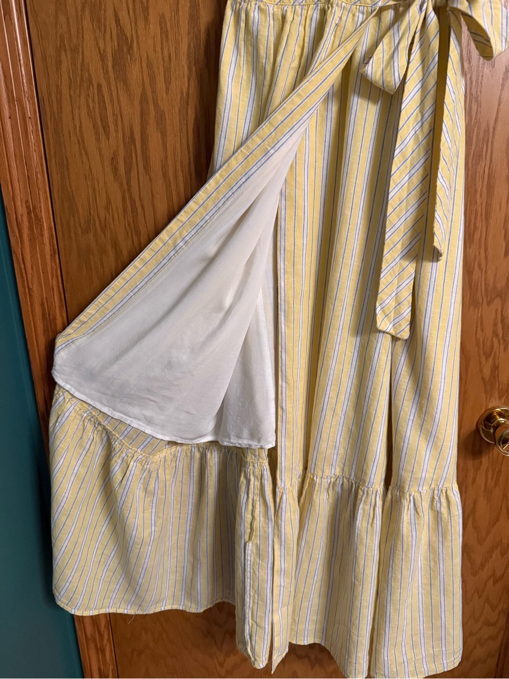 Draper James RSVP Yellow Stripe Linen Blend Wrap Midi Dress Size Small - Picture 4 of 7